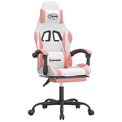 Abbildung von vidaXL Gaming Stuhl mit Fußstütze Drehbar Chefsessel Bürostuhl Drehstuhl Sportsitz Bürosessel Schreibtischstuhl Computerstuhl Weiß Rosa Kunstleder