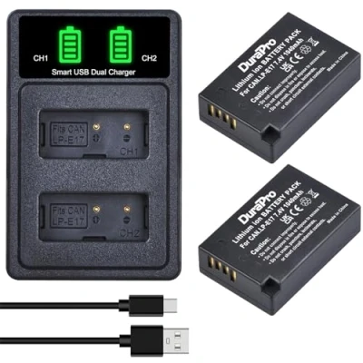 Abbildung von DuraPro 2X 1040mAh LP E17 Battery Akku + LED Built in USB Dual Charger with Type C Port for Canon EOS M3, M5, M6, Rebel SL2, T6i, T6s, T7i, 200D 250D 750D, 760D, 800D, 8000D, KISS X8i, RP Cameras