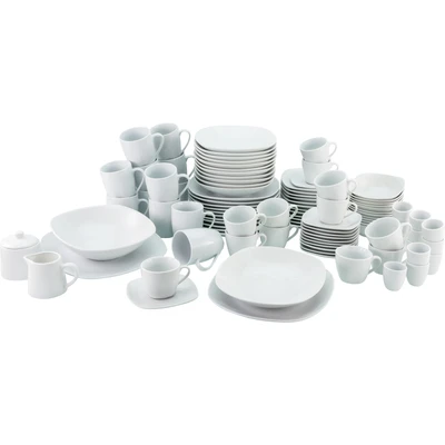 Abbildung von CreaTable Kombiservice &quot;Geschirr Set Square&quot;, (Set, 100 tlg., Kaffeeservice und Tafelservice im Set, für 12 Personen), Service, weiß, quadratische klassische Form, Teile Personen