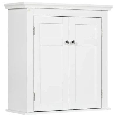 Abbildung von kleankin Wall Badezimmer Wandschrank Hängender Badezimmerschrank mit verstellbaren Einlegeböden und magnetisch verschließbaren Türen für Küche Esszimmer 58x24x60 cm Weiß