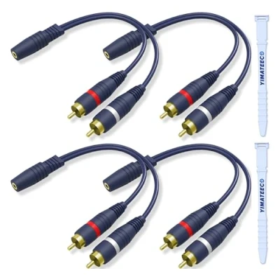 Abbildung von YIMATEECO Cinch Klinke Adapter, Kabel RCA Y Splitter Von 1 3,5mm Buchse auf 2 Stecker Adapter für Subwoofer, Lautsprecher, Verstärker (3,5mm Stecker, 4Stü)