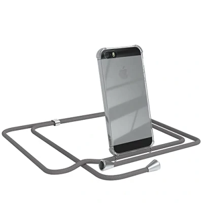 Abbildung von EAZY CASE Handykette kompatibel mit iPhone 5 / 5S SE (2016) Handyhülle Umhängeband, Handykordel Schutzhülle, Silikonhülle, Hülle Band, Stylische Kette für Smartphone, Anthrazit