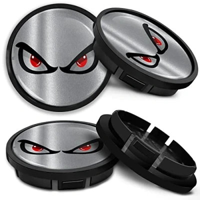 Abbildung von SkinoEu Kompatibel für Nabendeckel VW 66mm 5G0601171XQI Radnabenabdeckung Alufelgen Felgendeckel Nabenkappe Radkappen Schwarz Silber No Fear Augen CR 8