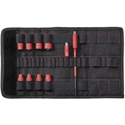 Abbildung von Wiha 43466 1/4&quot; Set TorqueVario S electricgemischt 10 tlg. mit Adaptern in Falttasche Steckschlüsseleinsatz, Rot