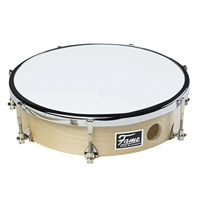 Abbildung von Fame 8 Zoll Frame Drum, Handtrommel aus Holz, Naturfarbe, Hochglanz Finish, Synthetikfell, inklusive Schlägel und Stimmschlüssel, Mechanische Spannung, Perfekt für Zuhause