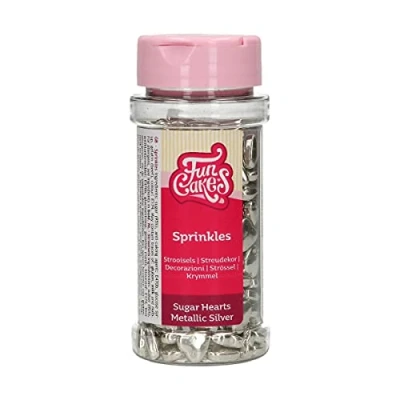 Abbildung von FunCakes Zuckerherzchen Metallic Silber: Kuchenstreusel, guter Geschmack, perfekt zum Dekorieren von Kuchen, Zuckerherzen Sweets 80 g.