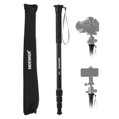Abbildung von NEEWER 169cm Kamera Einbeinstativ, leichtes Aluminium Reise Monopod für DSLR Camcorder Foto Videoaufnahmen, 1/4&quot; und 3/8&quot; Schraubenadapter, Einbein Stativ, Selfie Stick, Trekkingstock, Max. 10kg, TP42
