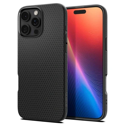 Abbildung von Apple iPhone 16 Pro Max Hülle Silikon Spigen Soft Case/Backcover Handyhülle Schwarz Shockproof/Stoßfest