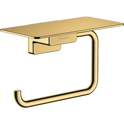 Abbildung von hansgrohe Toilettenpapierhalter AddStoris, Klopapierhalter mit Ablage, Polished Gold Optic, 1 Rolle
