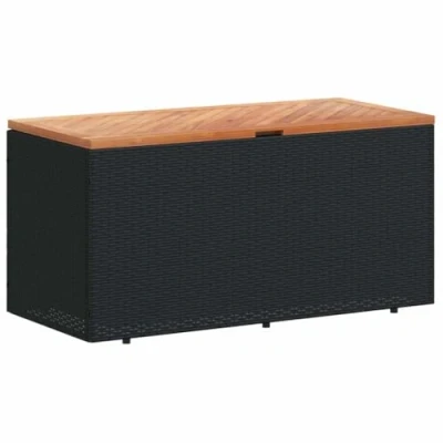 Abbildung von vidaXL Gartenbox Gartentruhe Schwarz 110x50x54 cm Poly Rattan Akazienholz