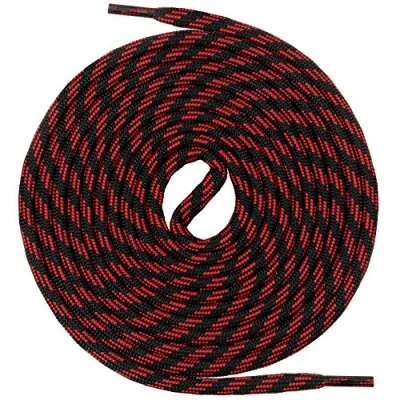 Abbildung von Mount Swiss runde Schnürsenkel für Wanderschuhe, Trekkingschuhe und Arbeitsschuhe extra reißfest ø 5 mm Farbe Schwarz Rot m3 Länge 220cm