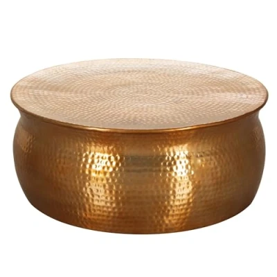 Abbildung von FineBuy Couchtisch 75 x 31 cm Aluminium Beistelltisch orientalisch rund, Flacher Hammerschlag Sofatisch Metall, Design Wohnzimmertisch modern, Loungetisch indisch Stubentisch klein