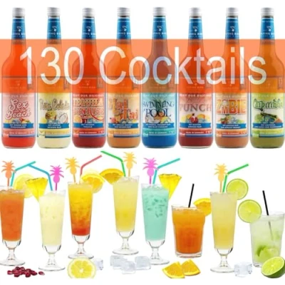 Abbildung von Paket für 130 Cocktails fertig gemixt 8 Flaschen à 0,7l Cocktail Premix mit Alkohol Einfach Saft auffüllen