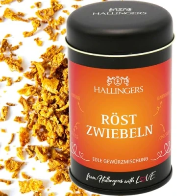 Abbildung von Hallingers Röstzwiebeln Gewürz Mischung für Hotdog, Käsespätzle, Kartoffelgratin &amp; Burger (Dose) Adventskalender Neuheiten befüllen Neues Zuhause Ruhestand Freundschaft Genesun