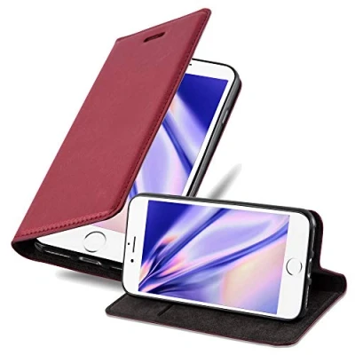 Abbildung von Cadorabo Hülle kompatibel mit Apple iPhone 7 / 7S 8 SE 2020 aus Kunst Leder Flip Klappbare Magnetische [Standfunktion] [Kartenfächern] Cover für Tasche in Rot