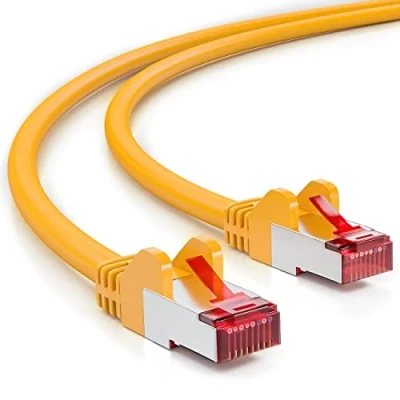 Abbildung von deleyCON 25m CAT6 Patchkabel S/FTP PIMF Schirmung CAT 6 RJ45 Netzwerkkabel Ethernetkabel LAN DSL Switch Router Modem Access Point Patchfelder Gelb