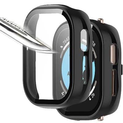 Abbildung von Msiall Mit Gehärtetes Glas Displayschutz Schutzhülle Kompatibel für Honor Watch 4,Hard PC Rundum Ultradünne Blasenfreie Gegen Kratzer Schwarz [2 Stück]
