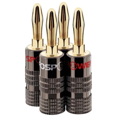Abbildung von FosPower Bananenstecker Für Lautsprecherkabel Lautsprecher Wandplatte und Subwoofer Kabel Kabelschuhe Vergoldet 24K, High End 2 Rot &amp; Weiß Paare / 4 Stück