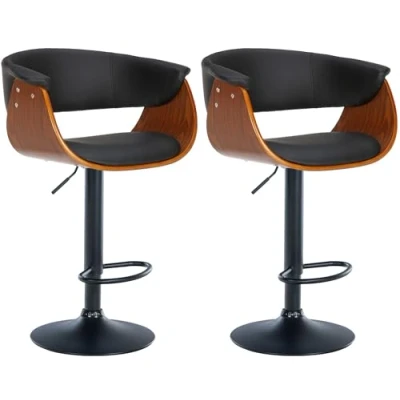 Abbildung von CLP 2er Set Barhocker Vestal Stoff Oder Kunstleder I Thekenhocker Höhenverstellbar Barstuhl Mit Fußstütze Tresenhocker 360 Drehbar, Farbe:walnuss/schwarz, Material:Kunstleder