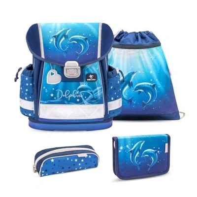 Abbildung von Belmil Classy Schulranzen Set 4 teilig Dolphins mit Brustgurt