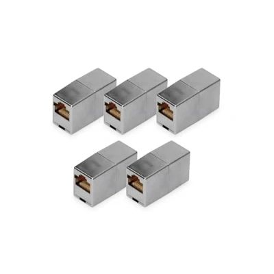 Abbildung von DIGITUS DN 93901 RJ45 Kupplung Cat 5e 5 Stück LAN Kabel Verlängerung Cat5e Netzwerkkabel Verbinder PoE Kompatibel Modulare Für Switch, DSL, Modem, Router, PC Silber