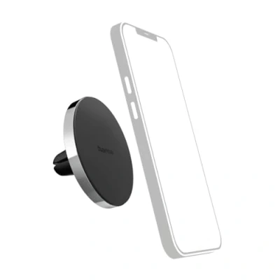 Abbildung von Hama Handyhalterung Auto Magnet, für Lüftung, schwarz silberfarben, robust Smartphone Halterung, (iPhone 15 14 13 12, Plus, 12 Pro/ Pro Max, mini)