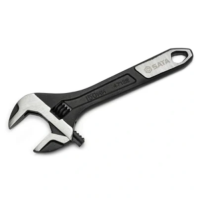 Abbildung von SATA ST47122 Rollgabelschlüssel, Einmaulschlüssel, Englender, Schraubenschlüssel verstellbar und extra breit 6&quot;/150 mm, mit Messskala in mm schwarz oxidierter Oberfläche