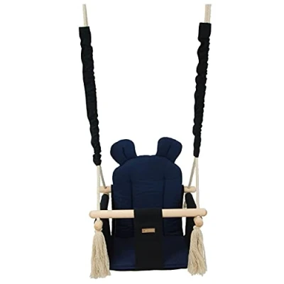 Abbildung von Kinderschaukel Babyschaukel Indoor Schaukel Hängeschaukel Sitzschaukel Hängesitz (Muster: schwarz, dunkelblau)