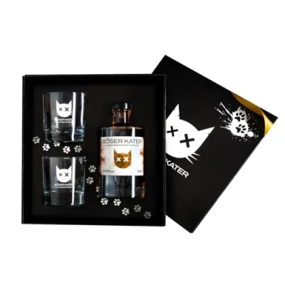 Abbildung von Böser Kater Sweet Coffee Gin Geschenkset mit 2 Gläsern, das perfekte Geschenk in hochwertiger Box, 0,5l 37,5% Vol.