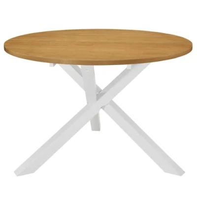 Abbildung von vidaXL Gummiholz Massivholz Esstisch Esszimmertisch Küchentisch Speisetisch Holztisch Tisch Esszimmer Küche Weiß Braun 120x75 cm MDF Rund