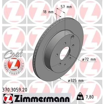 Abbildung von ZIMMERMANN COAT Z 370.3059.20 Bremsscheibe 325 18 7/5 5 114 innenbelüftet beschichtet MAZDA: CX 7, 9