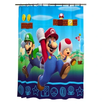 Abbildung von Franco Super Mario Duschvorhang und Ring Set, 13 teilig, 100% offizielles Lizenzprodukt