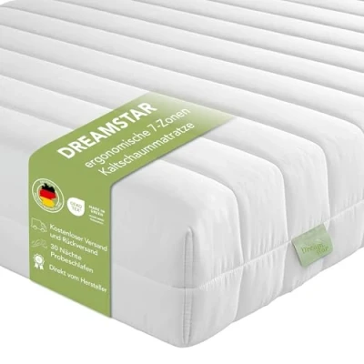 Abbildung von DREAMSTAR Easy Flex ergonomische 7 Zonen Kaltschaummatratze Öko Tex Zertifiziert Härtegrad 2 und 3 (H2 &amp; H3) Rollmatratze Höhe 16 cm Matratze I 90 x 190