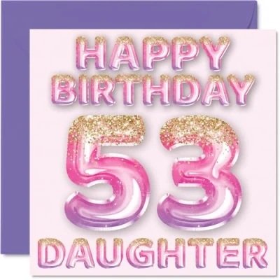 Abbildung von Stuff4 Geburtstagskarte zum 53. Geburtstag für Tochter rosa &amp; lila Glitzerballons Happy Birthday Karten 53 Jahre alte von Mama Papa Eltern, 145 mm x