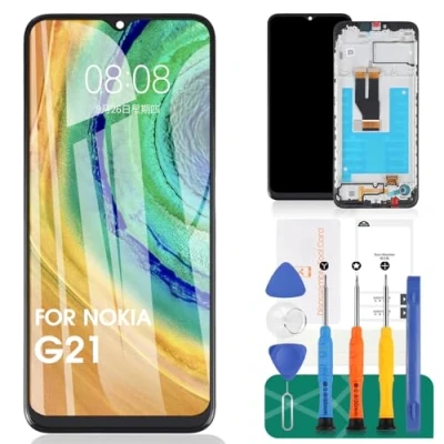 Abbildung von Ersatz LCD Display für Nokia G21 G11, Touchscreen G11 Digitizer, Montage Reparatur Set (schwarz, mit Rahmen)