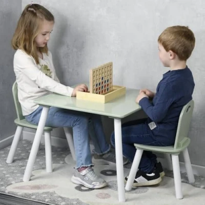 Abbildung von Kesper Kindertisch mit 2 Stühlen, Material: Faserplatte, Maße: 55 x 45 cm, Farbe: Weiß, Grrün 17733 13