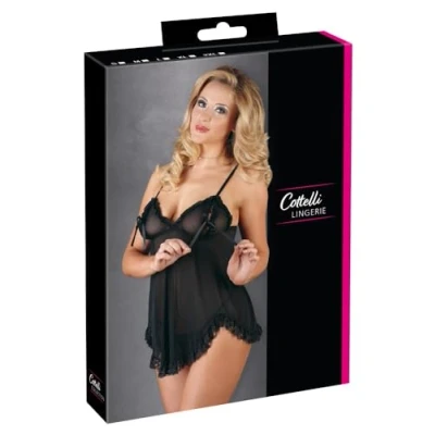 Abbildung von Babydoll plus String, mit geschlitzten Cups und Cut out am Rücken