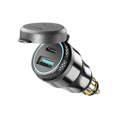 Abbildung von Interphone Cellularline ACCDIN2USBTYPEC Adapter für Motorrad, Aluminium, DIN 12 V auf USB und Typ C