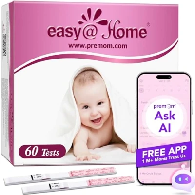 Abbildung von Easy@Home 60 x Schwangerschaftstest Frühtest 10 mIU/ml Empfindliches Pregnancy Test Frühschwangerschaftstest Streifen mit Höchster Genauigkeit Zuverlässiger Ultra Schwangerschaft