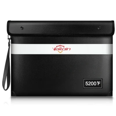 Abbildung von 5200℉ Feuerfeste Tasche mit Reißverschluss,(34x28cm) Vailoin Dokumententasche Feuerfest Wasserdicht,Geldtaschen Banktasche,Dokumentenkoffer Aktentasche für A4 Dokumente,Passport(Schwarz)