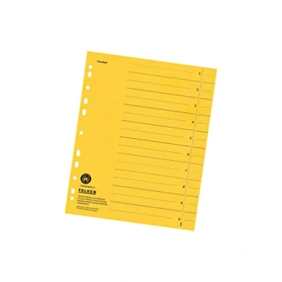 Abbildung von Original Falken 100er Pack Trennblätter. Made in Germany. Aus Recycling Karton für DIN A4 gelb Trennlaschen Trennblätter Ordner Register Kalender Blauer Engel