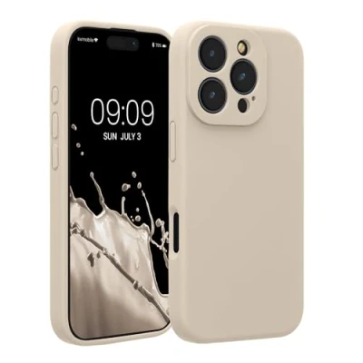 Abbildung von kwmobile Handyhülle kompatibel mit Apple iPhone 16 Pro Hülle gummierte Handy Case aus Silikon in Creme