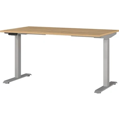 Abbildung von Germania Schreibtisch 7905 638, in Grandson Eiche Nb./Silber, EL. höhenverstellb., 140 x 120 80 cm (BxHxT)