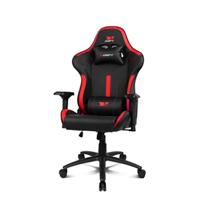 Abbildung von DRIFT Gaming Chair DR350 DR350BR Chair, Kunstleder, 4D Armlehnen, geräuscharme Rollen, Klasse 4 Kolben, Neigung, Lenden /Halswirbelkissen, Farbe schwarz/rot