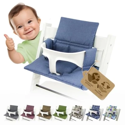 Abbildung von BAMBINIWELT Sitzkissen Auflage Bezug Ersatzkissen Kissen kompatibel mit Stokke Tripp Trapp Hochstuhl (org. blau)