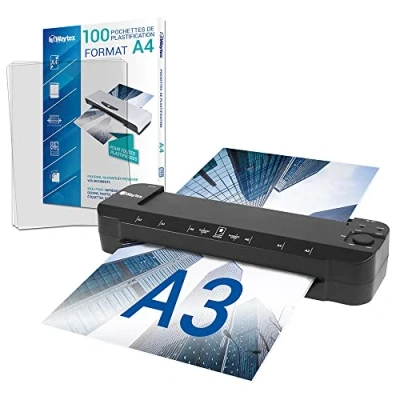 Abbildung von Laminiergerät A3 A4 A5 A6 A7 Pro Ultra schnell heiß und kalt bis 2 x 150 Mikron Temperatur verstellbar für professionelle intensive Nutzung Pack mit 100 Hüllen