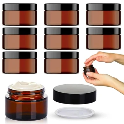 Abbildung von Braunglas Salbentiegel 30ml Gläschen mit Deckel (8 Stück) Cremetiegel Glas zum Befüllen Schraub &amp; Innen Ideal als Kosmetik Aufbewahrung, für Cremes, Salben usw.