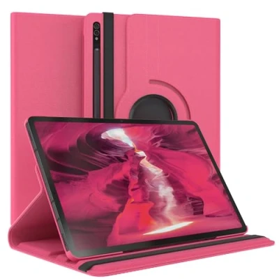 Abbildung von EAZY Case Tablet Hülle für Samsung Galaxy Tab S8 Plus (5G) Schutzhülle 12.4 Zoll Smart Cover Rotationcase zum Aufstellen Klapphülle 360 drehbar mit Standfunktion Tasche Kunstleder Pink