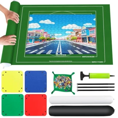 Abbildung von VFANDV Puzzle Matte, Puzzlematte 1000 1500 2000 3000 Teile Teppich Rollmatte Tragbare Roll Storage Mat, 100 * 140CM (grün)