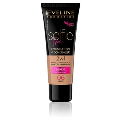 Abbildung von Eveline Cosmetics Selfie Time Abdeckende und feuchtigkeitsspendende Foundation Concealer 2in1, 30 ml, Nr. 06 Honey